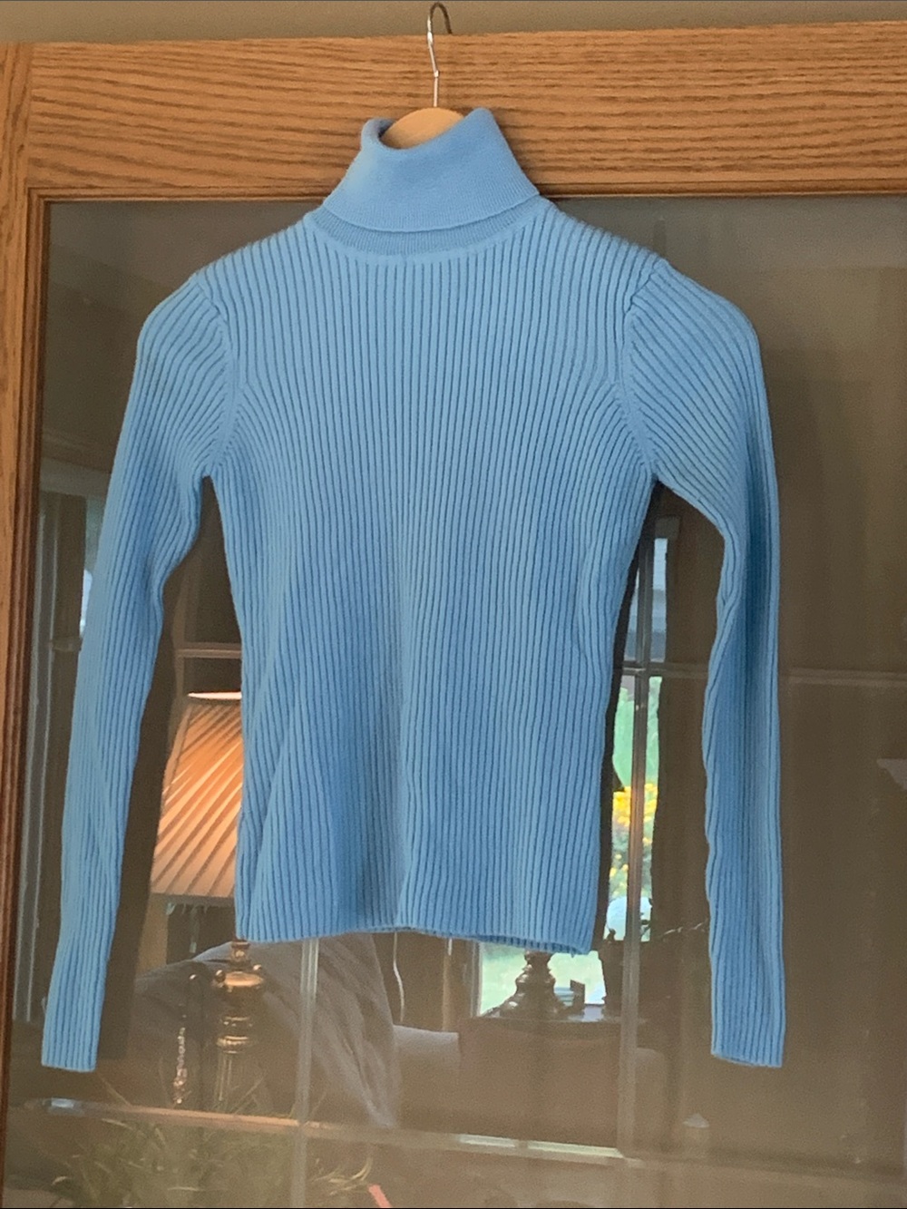 Light Blue Ribbed Turtleneck Sweater